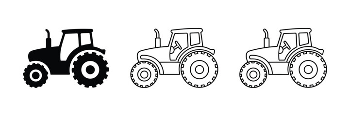 Farm tractor icon set, agriculture vehicle and rural work symbols, farming machinery, editable vector illustration ©   