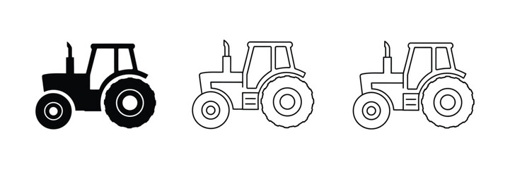 Farm tractor icon set, agriculture vehicle and rural work symbols, farming machinery, editable vector illustration ©   