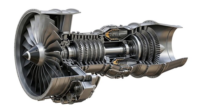 Cross Section Cutaway View of Aircraft Turbofan Jet Engine