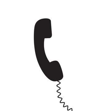 Black Retro Telephone Handset with Coiled Cord Vector Silhouette Icon