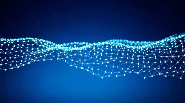 Abstract Blue Digital Wave with Glowing Plexus Nodes Flowing in Motion