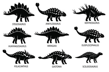 Collection of Various Dinosaur Silhouettes in Black on White Background © Rashedul Haque Sakib