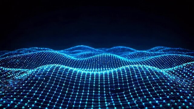Blue Digital Wave Mesh Flowing in Cyber Space - Futuristic Tech Background Animation