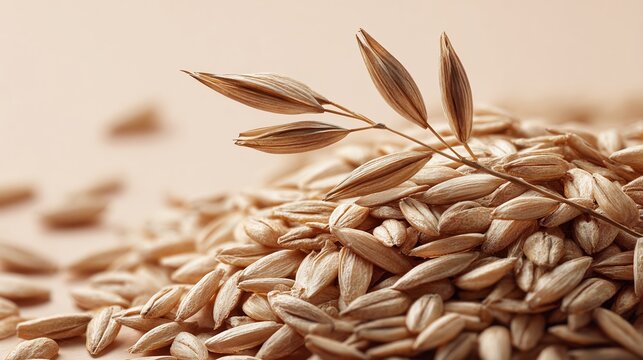 Close up of fresh whole grain barley seeds on light background.