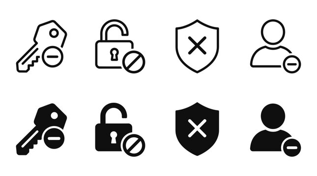 Digital access restriction and security denial icons with forbidden signs and padlocks restriction forbidden security