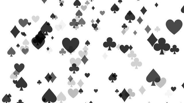 Playing card symbol animation, passing motion effect, zoom effect; suitable for competitive card game concepts; 4K video.