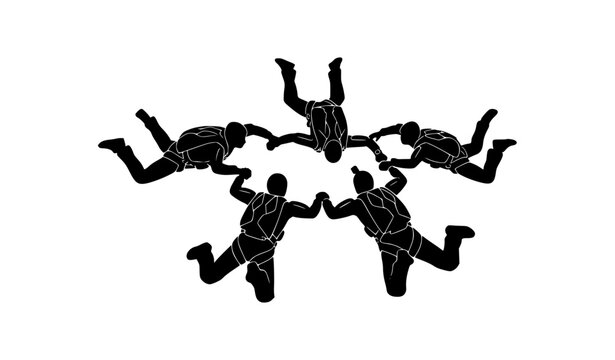 Skydiver Formation Silhouette Vector Set