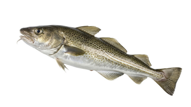 Eastern cod fish with speckled scales and prominent barbel detailed photograph on transparent background atlantic codfish