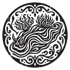 Fototapeta premium Vintage Nudibranch Sea Slug Emblem in Retro Distressed Style, Heritage Graphic Illustration for Circular Marine Logo Design