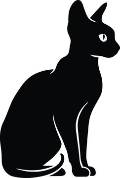 Minimalist Sphynx Cat Silhouette | Black Hairless Cat Vector Illustration Isolated on White Background