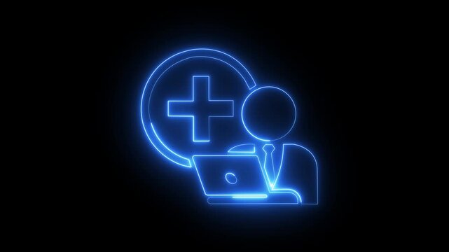 Neon medical with laptop and plus sign animation healthcare doctor