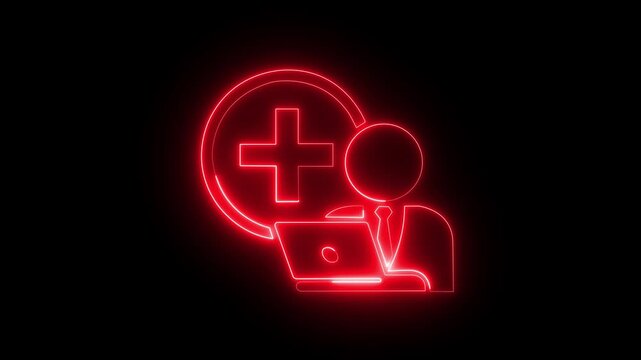 Neon medical with laptop and plus sign animation healthcare glowing
