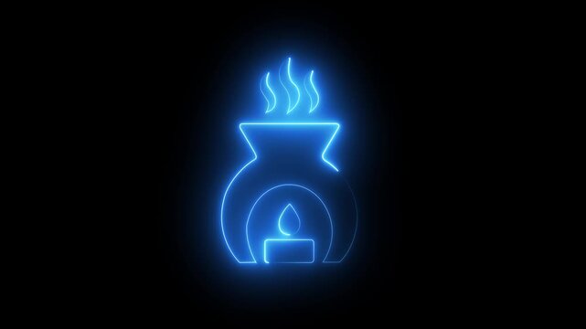 Neon aromatherapy oil burner with glowing candle flame animation