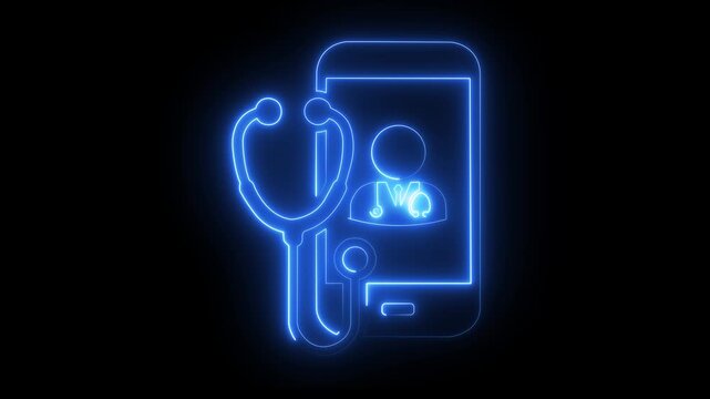 Neon telemedicine digital health consultation and online doctor concept