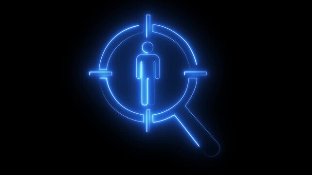 Glowing neon target with human silhouette for recruitment and marketing concepts