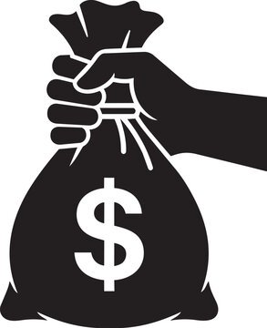 hand holding money bag silhouette finance investment wealth vector illustration