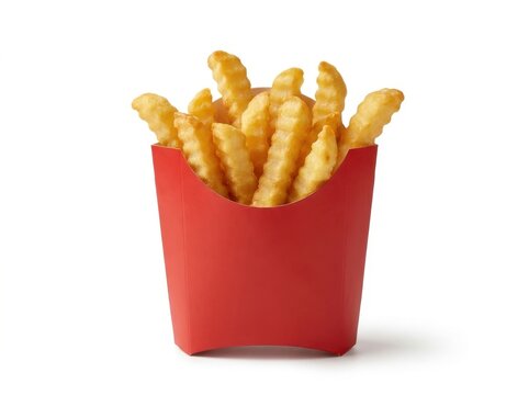 Golden French Fries in Red Paper Carton