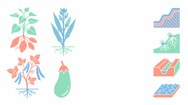 Climate-Resilient Agriculture Icons: Okra Plant and Eggplant
