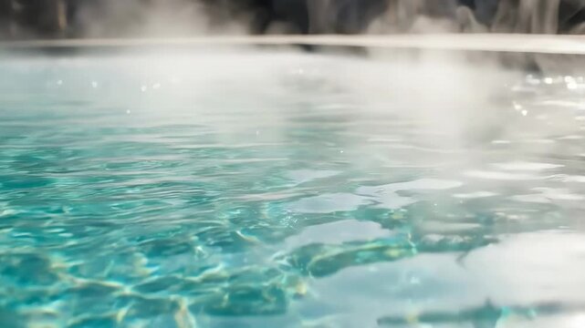 Close up view of steaming turquoise water in a natural hot spring pool