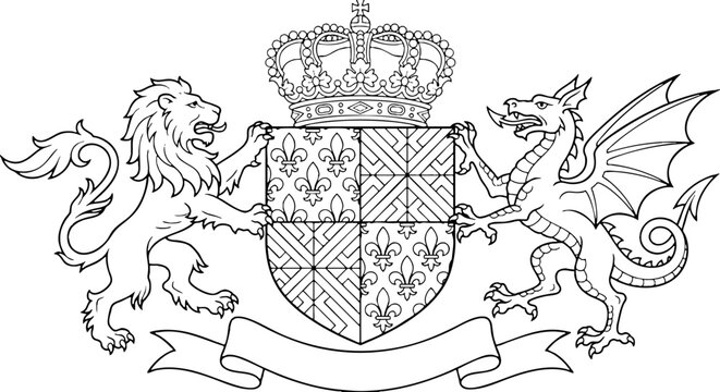 Vintage Heraldic Coat of Arms with Lion and Dragon Illustration