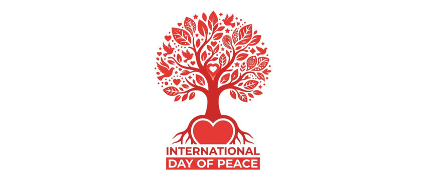 Abstract Tree of Life with Heart Roots for Peace