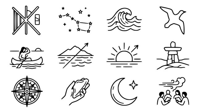 Vector Icons: Nature, Travel, Celestial, Elements, Navigation, Culture