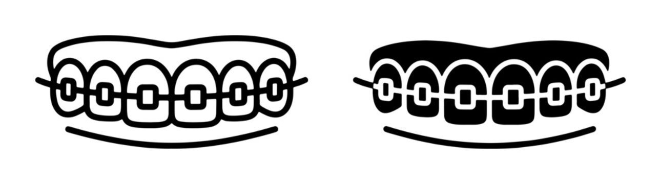 Dental Braces Icons, Orthodontic Treatment Symbols, Teeth Alignment Graphics, Oral Care Vector Set