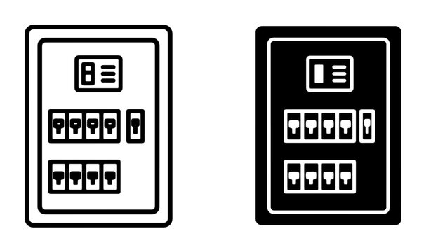 Electrical Fuse Box Vector Icons, Circuit Breaker Panel Set, Power Distribution Control Symbols, Safety Switchboard Graphics