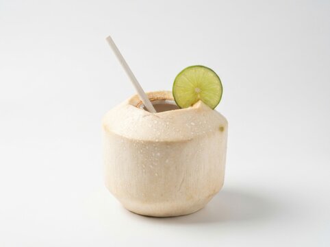Fresh Young Coconut with Lime and Straw