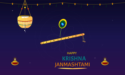 Naklejka premium Happy Krishna Janmashtami Festival Celebration Greeting Design