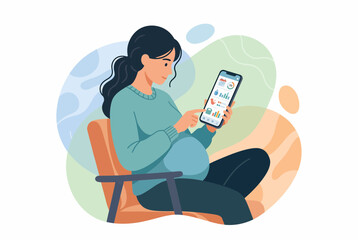 Fototapeta premium Pregnant Woman Tracking Health Data on Smartphone App Illustration