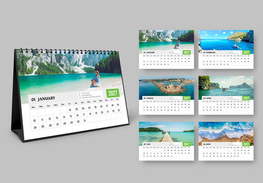 Modern 2027 Desk Calendar Template with Nature Landscape