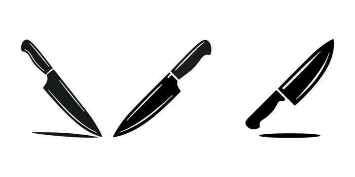 solid black silhouette icon of a sharp chef's knife