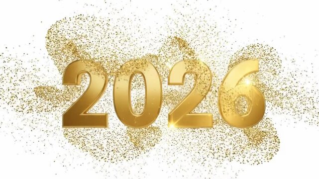 Golden 2026 new year greeting card design with sparkling glitter background