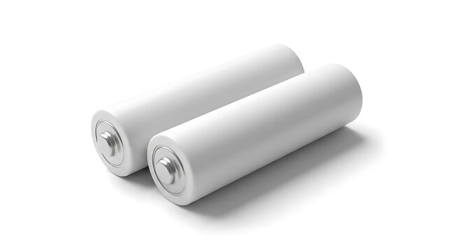 Two white 2 aa batteries isolated on a clean white background for a professional product presentation featuring high-quality minimalist lighting and style