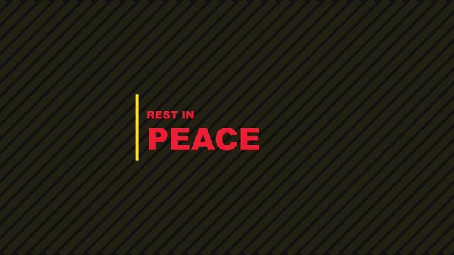 Rest in peace text animation on dark diagonal striped background for funeral and memorial videos