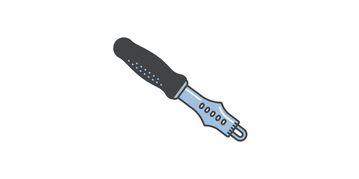 Illustration of a professional metal kitchen zester tool with black handle.