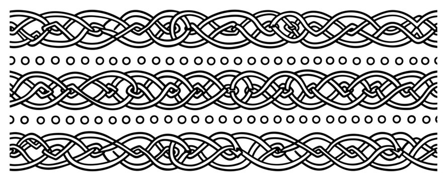 Celtic knotwork borders with interlocking braids and circular line art patterns