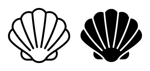 Scallop Shell Vector Icons, Outline and Silhouette, Marine Life Symbols for Beach and Ocean Designs © Saifa