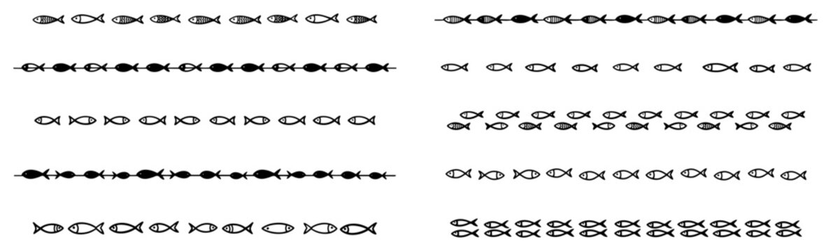 Christian fish symbol ichthys border patterns in monochrome minimalist style