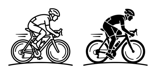 Obraz premium Cyclist Silhouette, Road Bike Rider Icon Set, Athletic Sport Vector Art, Speed and Motion Graphics