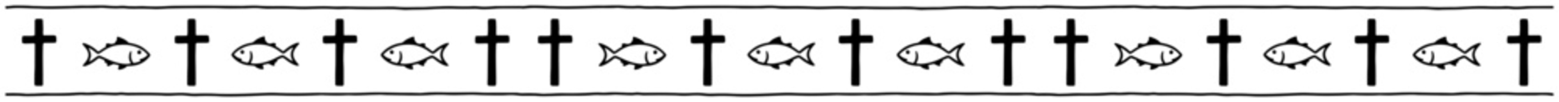 Christian cross and fish symbols arranged in horizontal border for religious design in hand drawn style