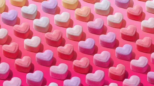 Cute repeating layout of conversation heart candies in gradient colors for Valentine s design