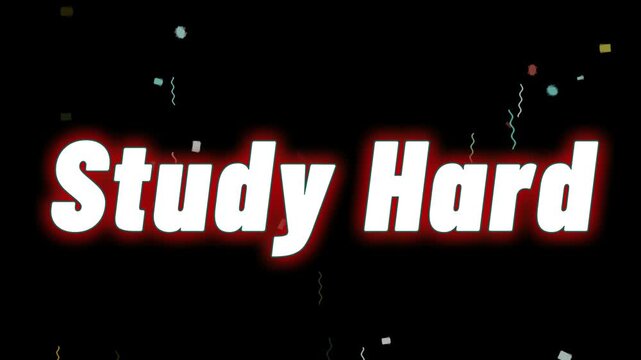 Study Hard text appears in bold white lettering against a dark background with floating particles.