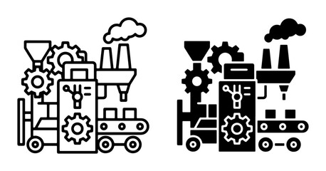 Fototapeta premium Industrial Manufacturing Icons: Factory Production Line, Gears, and Conveyor Belt Vector Set. Automation and Industry Concept Graphics.