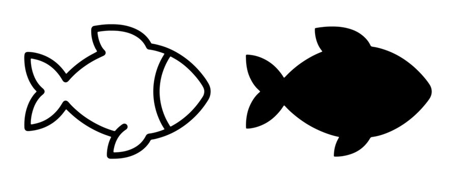 Simple Fish Icons, Outline and Silhouette Vector Graphics, Aquatic Life Symbols for Design