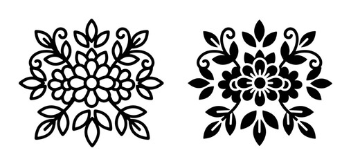 Fototapeta premium Elegant Floral Ornaments, Decorative Vector Motifs, Black and White Flourishes, Classic Swirl Designs, Vintage Botanical Elements