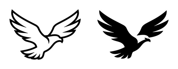Fototapeta premium Eagle Silhouette Vector Icons, Freedom Bird Graphics, Soaring Raptor Logos, Freedom Concept Art, Winged Animal Symbols