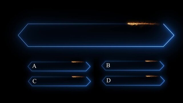 Neon glowing quiz template with multiple choice options, futuristic hud interface for interactive trivia and digital education presentations