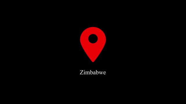 Zimbabwe location map pin animation on black background, for travel and, business location marker navigation